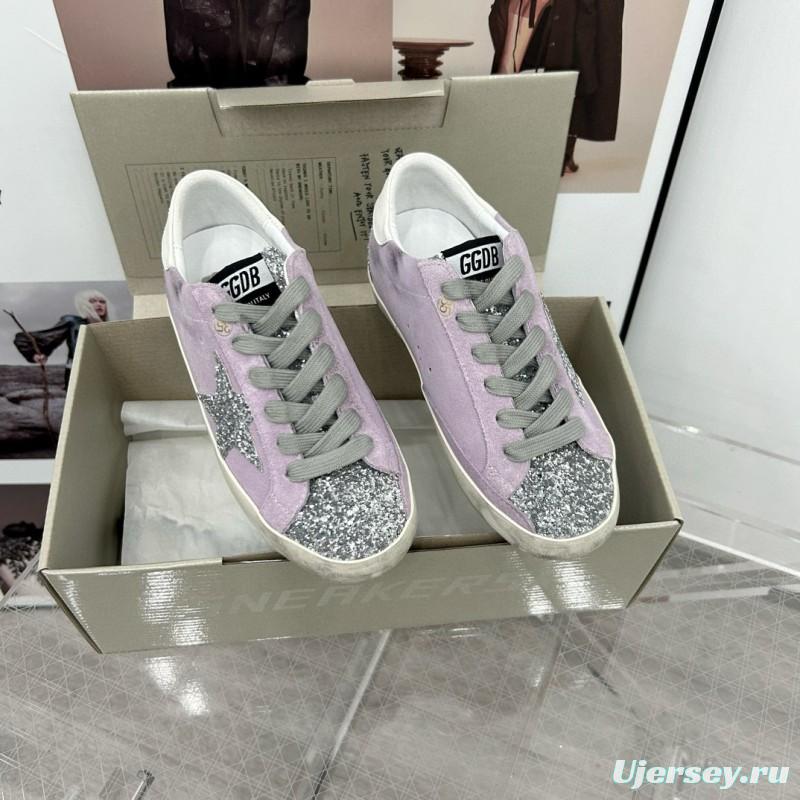 2025 Women GGDB Lilac Silver Glitter Leather Suede Sneakers