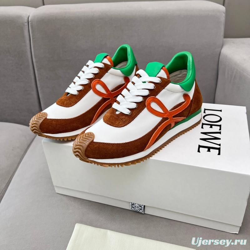 2025 Unisex Loewe Brown White Orange Green Leather Suede Sneakers LY00270