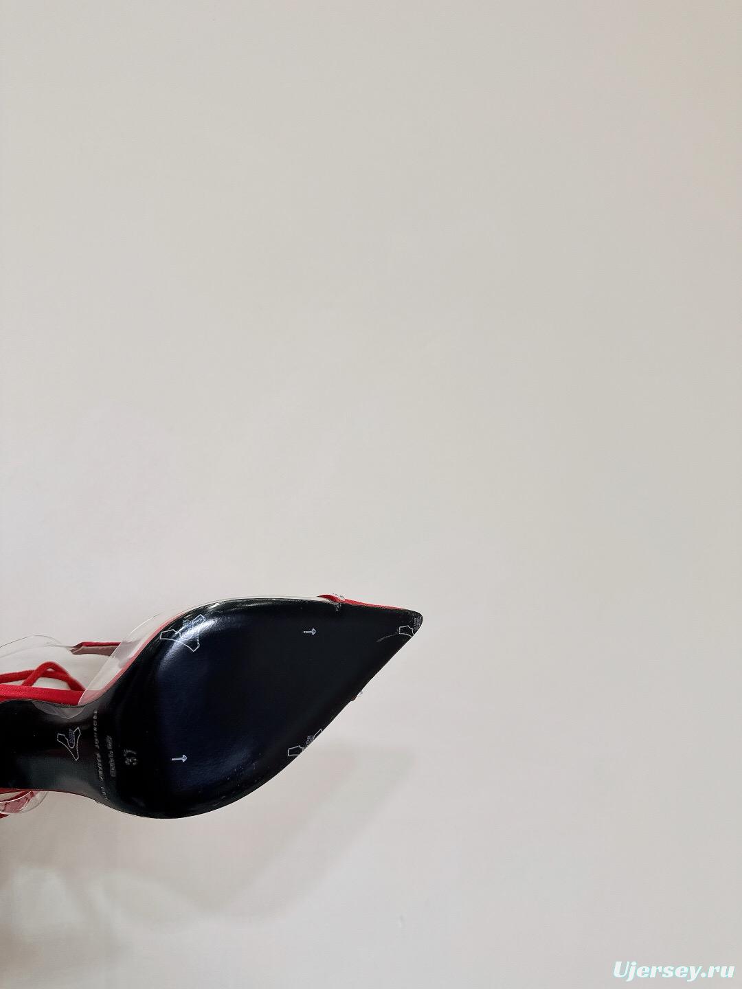 2025 Women Les Petits Joueurs Red Satin Leather High Heels KFY00290