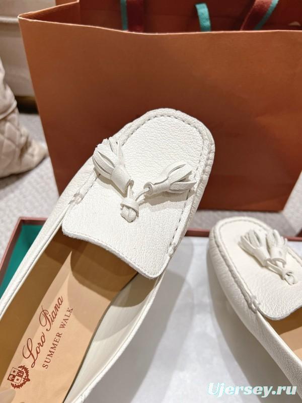 2025 Women Le Parmentier White Leather Loafers Tassel LY00291