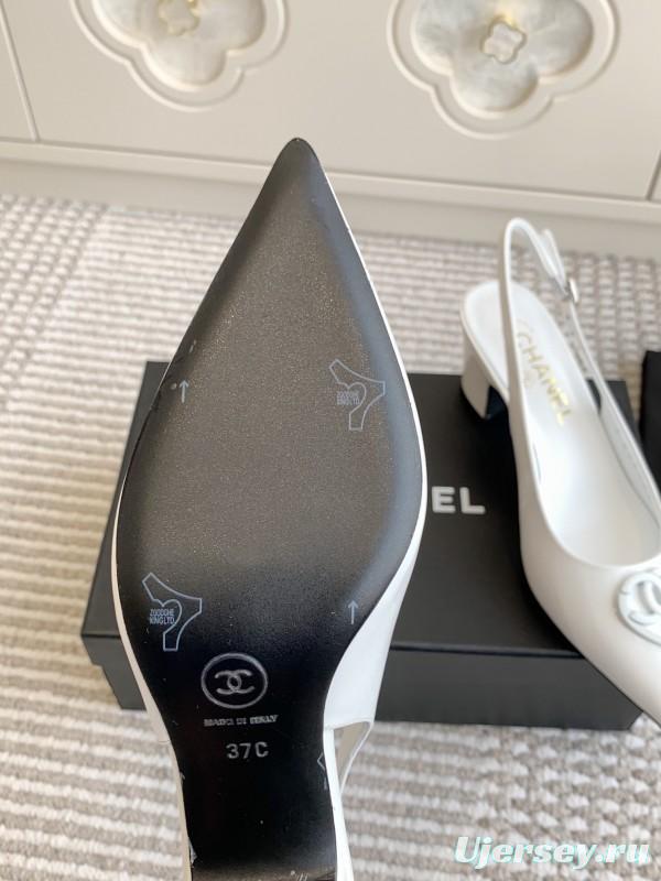 2025 Women Chanel White Patent Leather Slingback Heart CC KFY00300