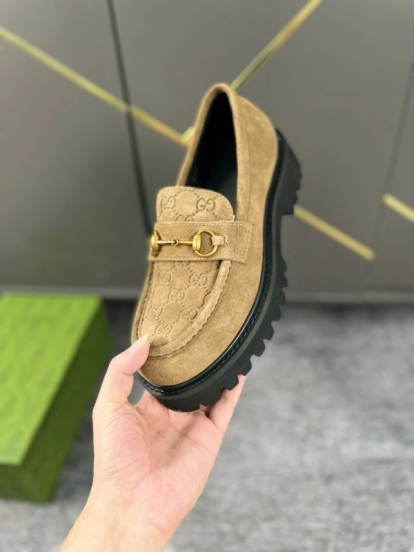 2024 Women Gucci Beige Suede Leather Loafers MJ00300