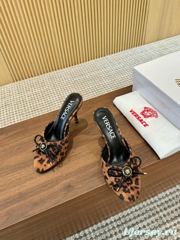 2025 Women VERSACE Leopard Print Leather Heels LY00210