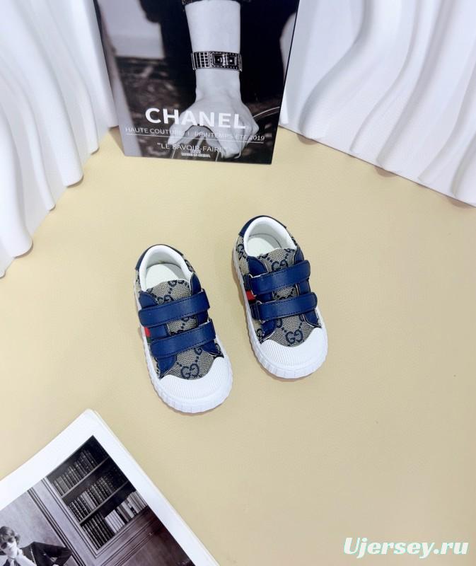 2024 Kids Gucci Brown Navy Canvas Leather Kids Shoes