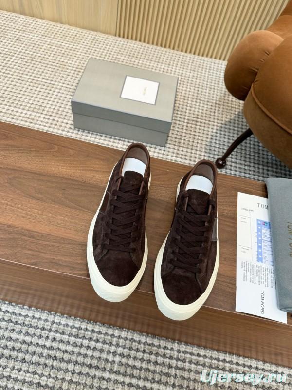2025 Men TOM FORD Dark Brown Black Suede Leather Sneakers LY00360