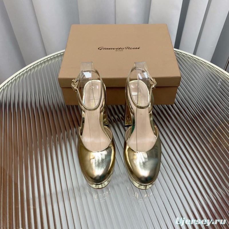 2025 Women Gianvito Rossi Gold Patent Leather Platform Sandals