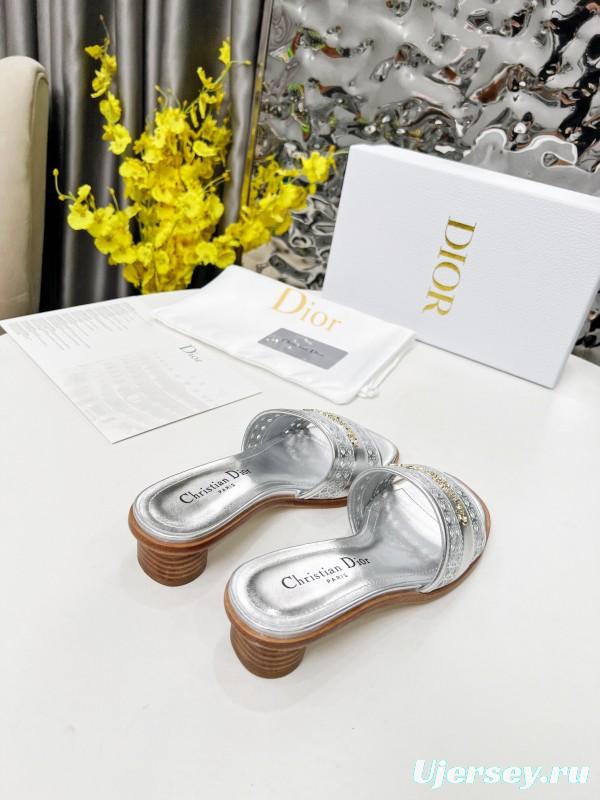 2025 Women Dior Silver Leather Slide Heels LY00210