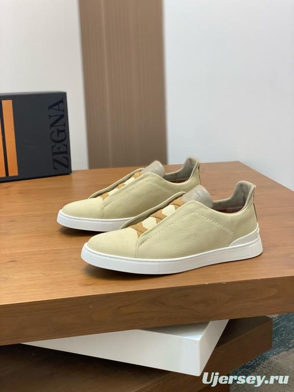 2024 Unisex Ermenegildo Zegna Beige Leather Fabric Sneaker MJ00280