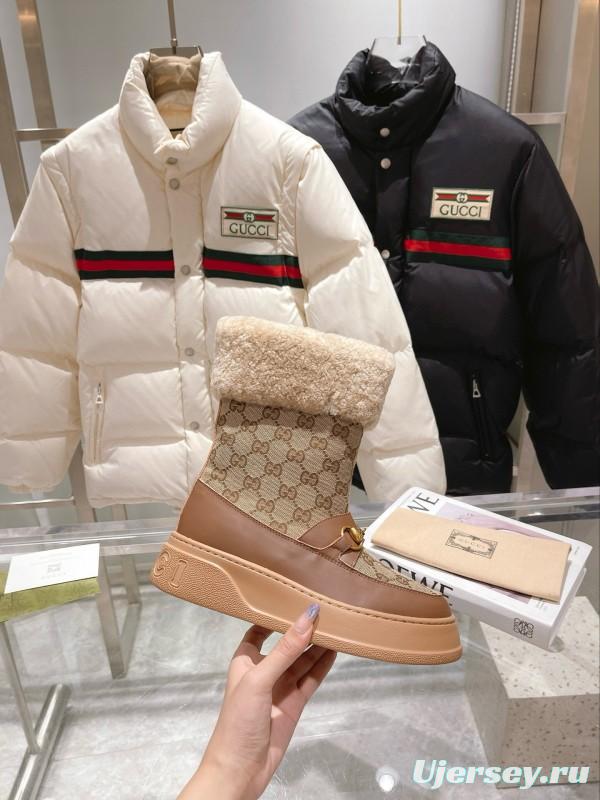 2024 Women Gucci beige brown leather shearling snow boots MJ00420