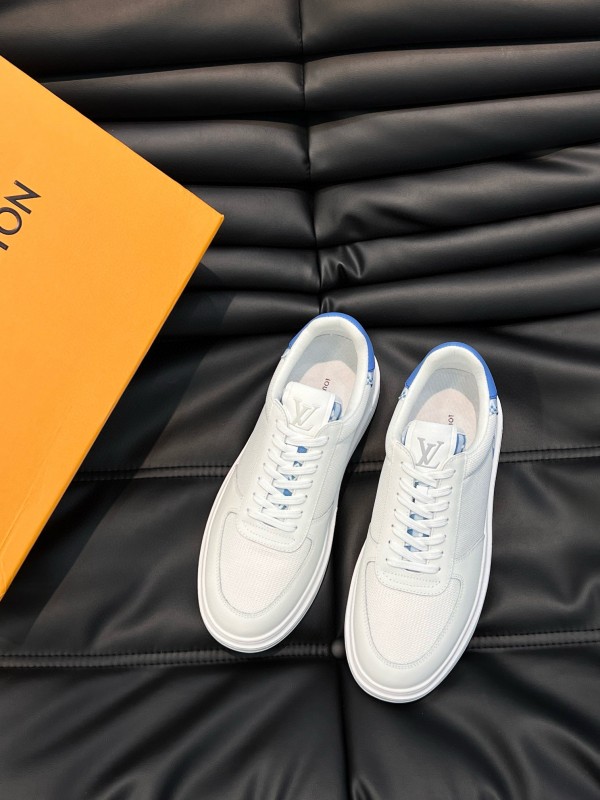 2024 Unisex Louis Vuitton White Blue Cow Leather Mesh Sneakers MJ00400