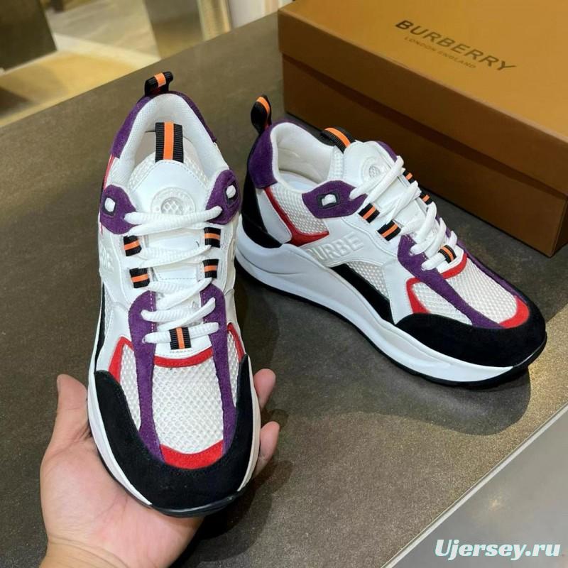 2025 Unisex Burberry Black White Red Purple Suede Leather Mesh Chunky Sneakers MJ00380