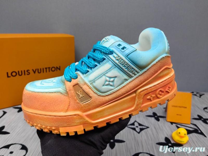 2025 Unisex Louis Vuitton Blue Orange Denim TPU Plimsolls Complex Wash KFY00510