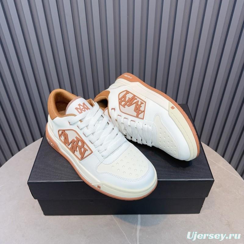 2025 Unisex Amiri White Brown Leather Sneakers MJ00360