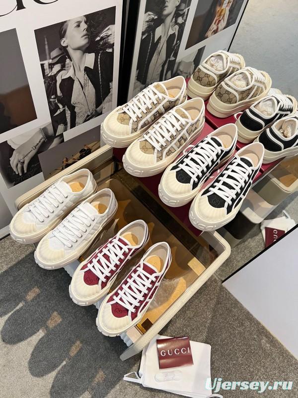 2025 Women Gucci Beige Brown Canvas Platform Sneakers LY00270