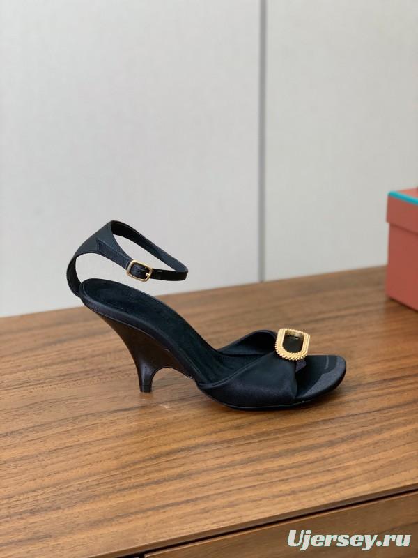 2025 Women Le Parmentier Black Leather Sandals Custom Hardware KFY00280