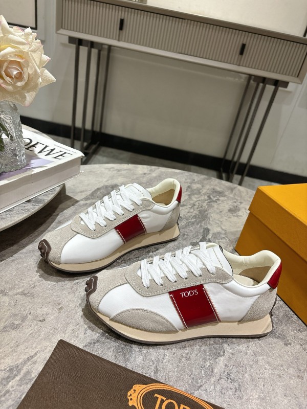 2025 Women TOD'S White Red Leather Suede Sneakers