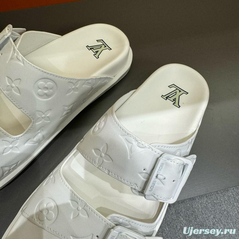2024 Slippers Louis Vuitton White Leather Slippers
