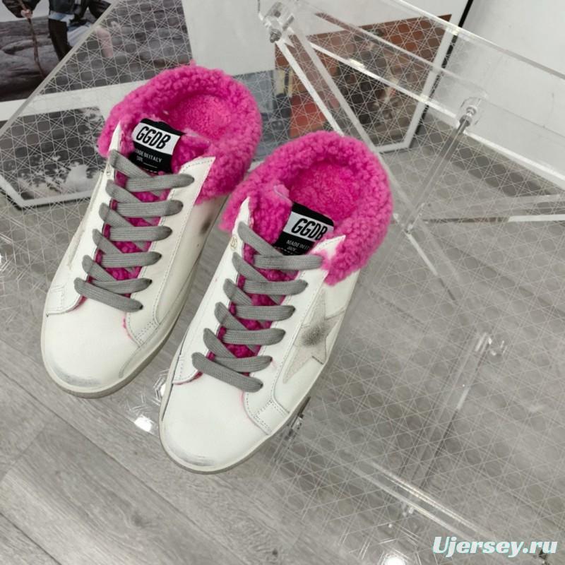 2025 Women GGDB White Pink Shearling Leather Sneakers