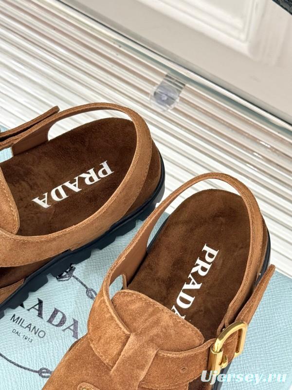 2025 Women Prada Brown Suede Sandals KFY00280
