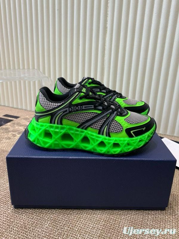 2024 Unisex Dior Green Black Leather Mesh Sneakers MJ00400