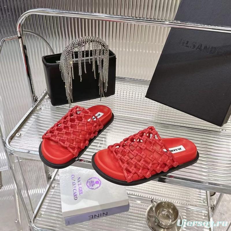 2025 Jil Sander Red Leather Woven Slippers