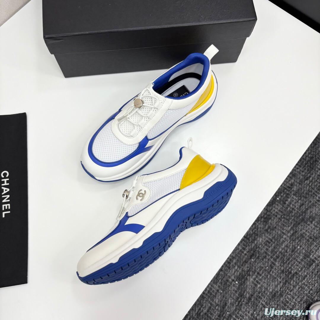 2025 Unisex Chanel White Blue Yellow Silk Leather Casual Sneakers Sports Shoes