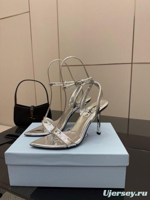 2025 Women Yves Saint Laurent Silver Leather Stiletto Sandals