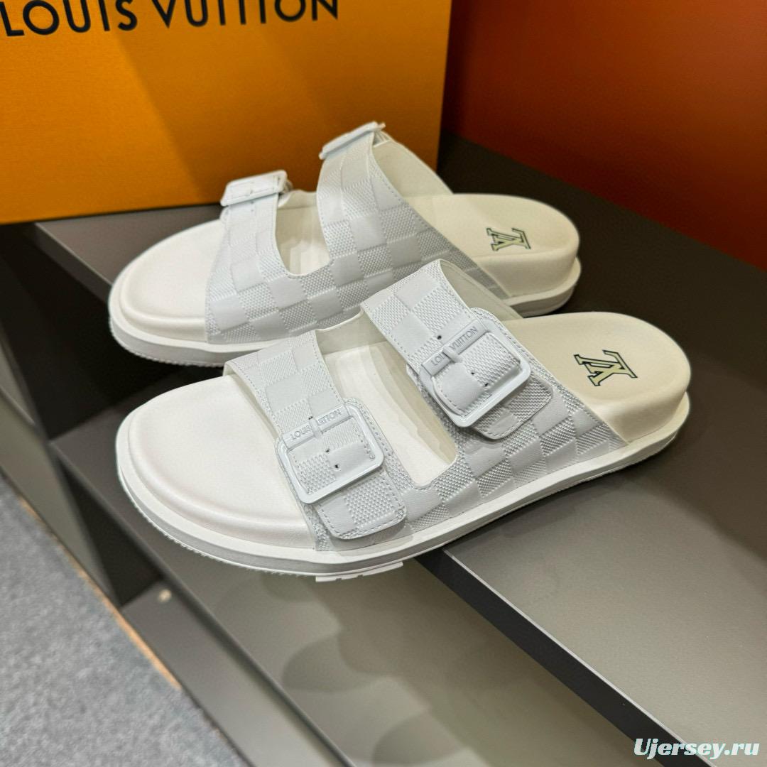 2024 Slippers Louis Vuitton White Leather Slippers