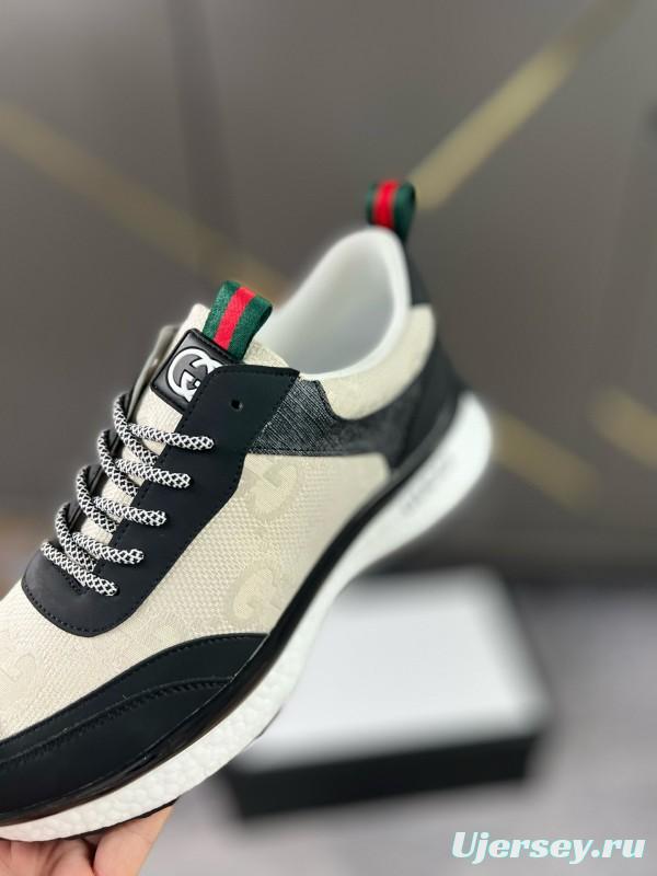 2024 Men Gucci Black White Leather Mesh Sneakers MJ00260