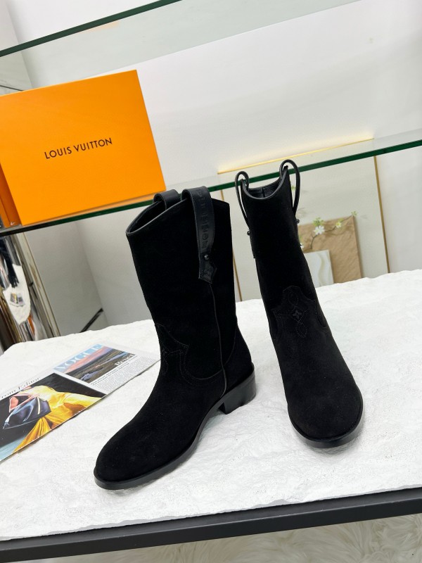 2024 Women Louis Vuitton black leather suede boots MJ00360