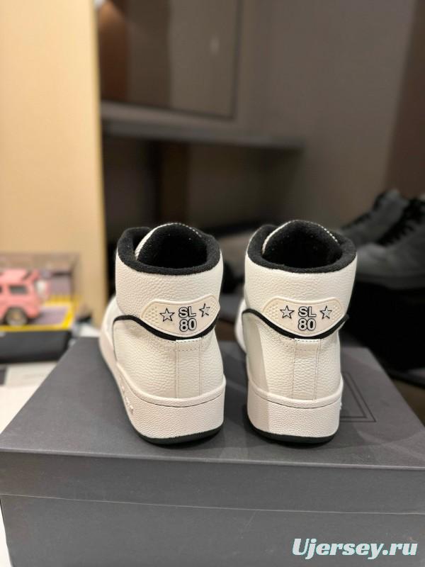 2024 Unisex Yves Saint Laurent White Black Leather Casual Sneakers Perforated MJ00390