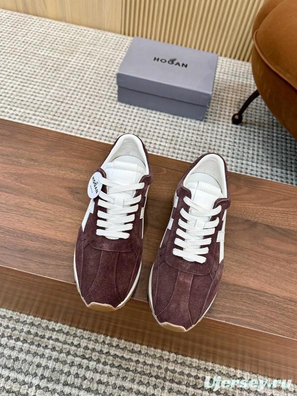 2025 Unisex HOGAN Burgundy White Suede Leather Sneakers