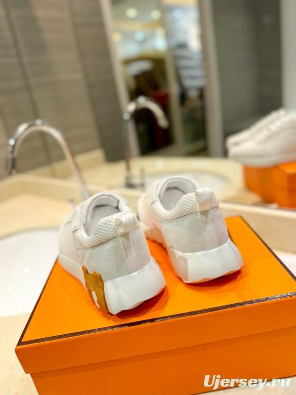 2024 Unisex Hermès White Imported Calfskin Velvet Fabric Casual Sneakers MJ00320