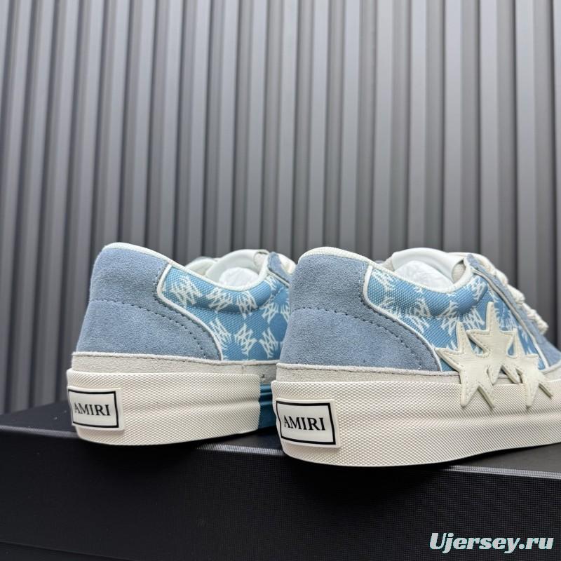 2025 Unisex Amiri Blue White Suede Canvas Sneakers