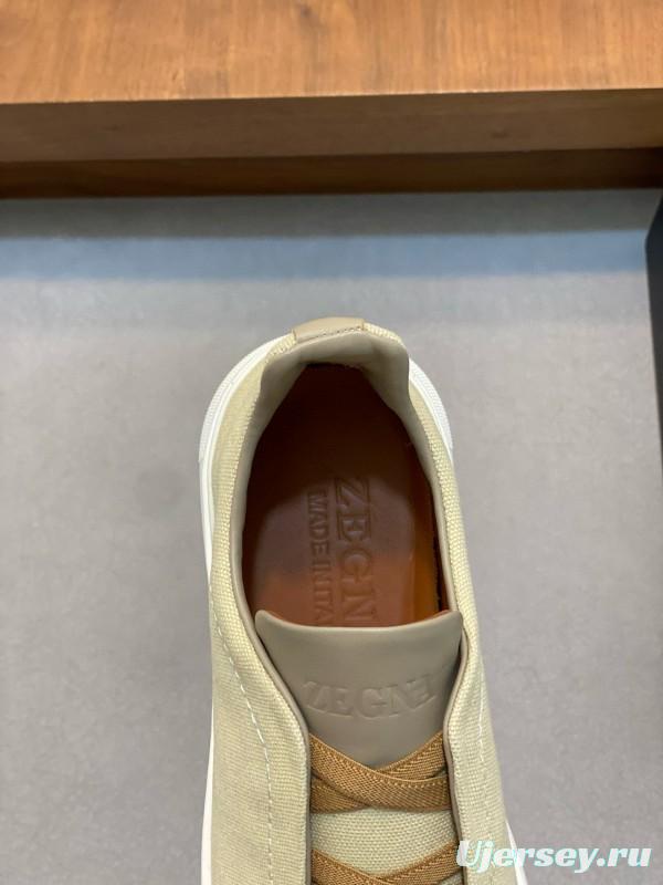 2024 Unisex Ermenegildo Zegna Beige Leather Fabric Sneaker MJ00280