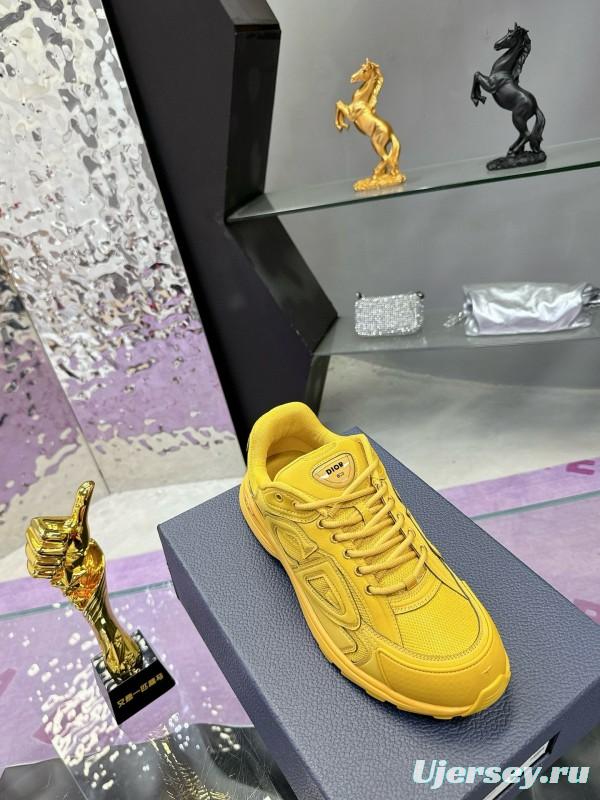 2024 Unisex Dior Yellow Mesh Leather Sneakers