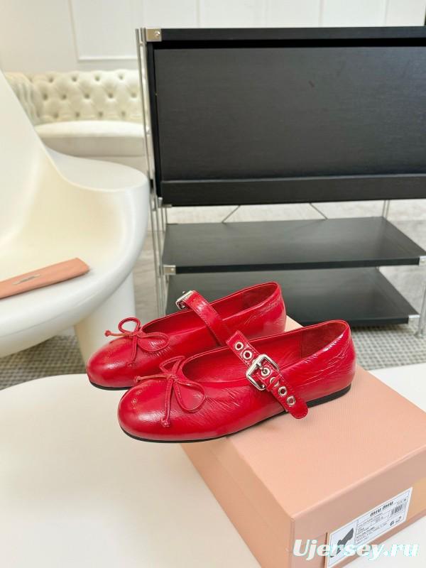 2025 Women Miu Miu Red Leather Mary Jane Buckle KFY00300