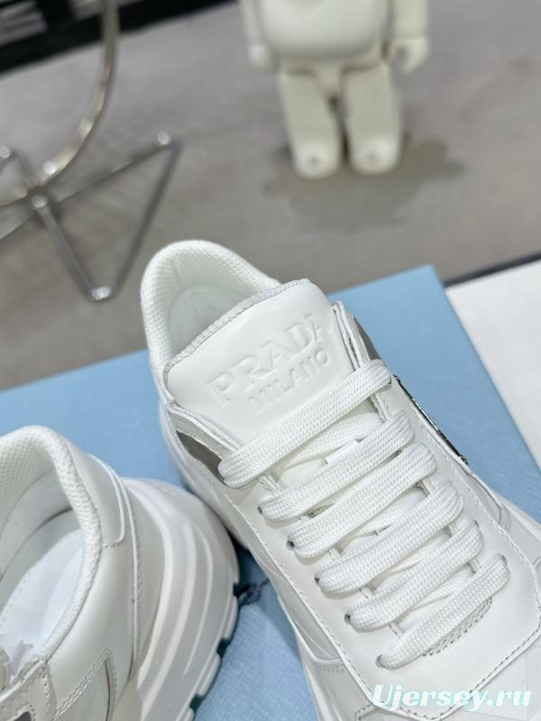 2025 Unisex Prada White Leather Sneakers