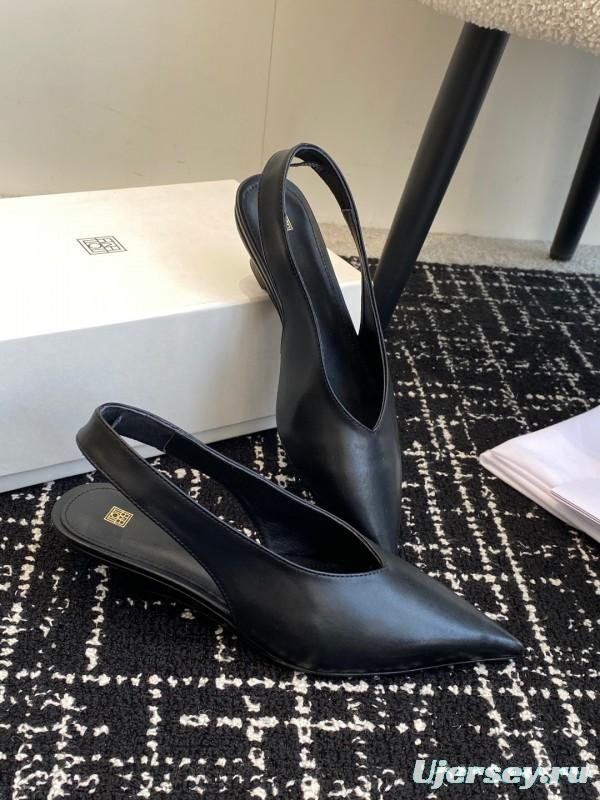 2025 Women Toteme Black Leather Slingback Pumps