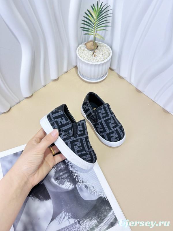 2024 Kids Fendi Black Brown Canvas Slip-On Shoes