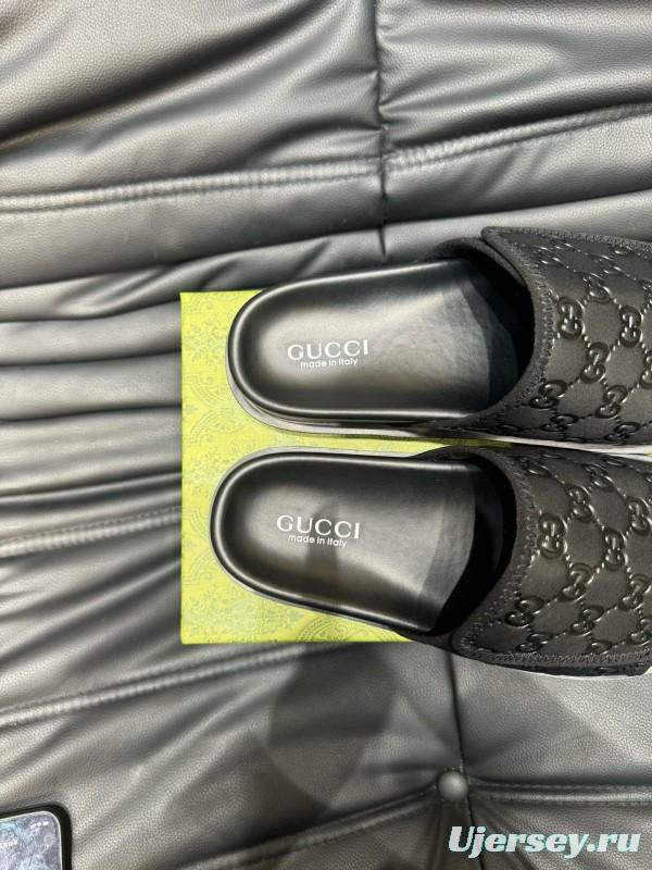 2024 Slippers Gucci Black Leather Slippers MJ00200