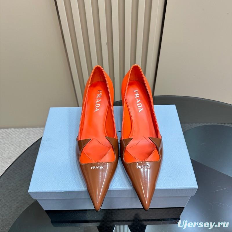 2025 Women Prada Orange Brown Leather Heels KFY00310