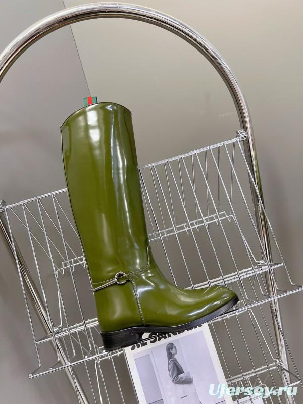2024 Women Gucci Green Leather Boots Handmade MJ00620