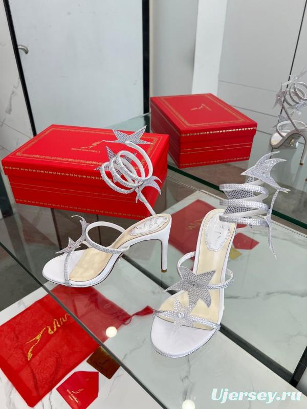 2025 Women RC Silver Crystal Satin High Heel Star Pattern LY00340