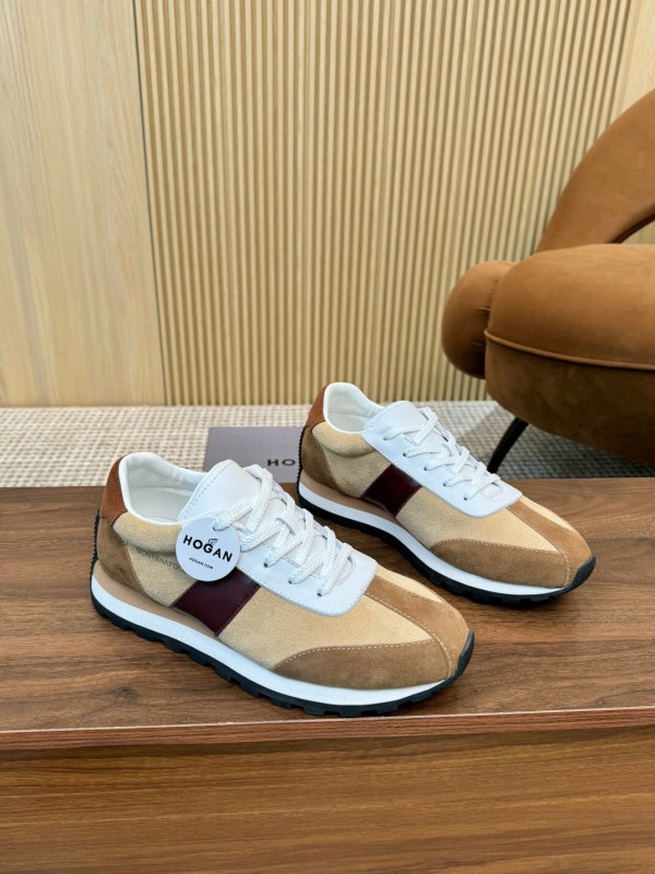 2025 Men HOGAN Beige White Burgundy Suede Leather Sneakers