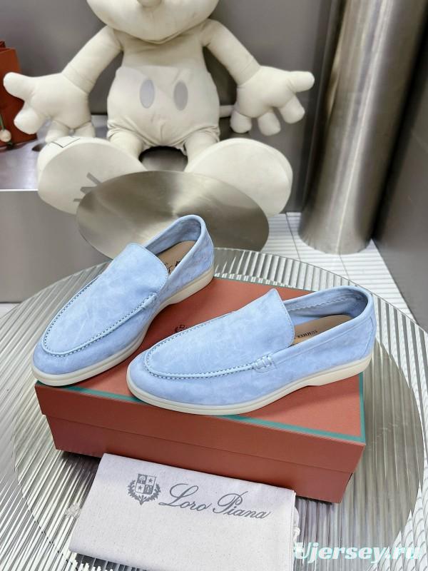 2024 Men Loro Piana Light Blue Suede Loafers MJ00270