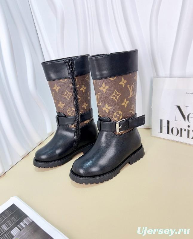 2024 Kids Louis Vuitton Black Brown Leather Boots