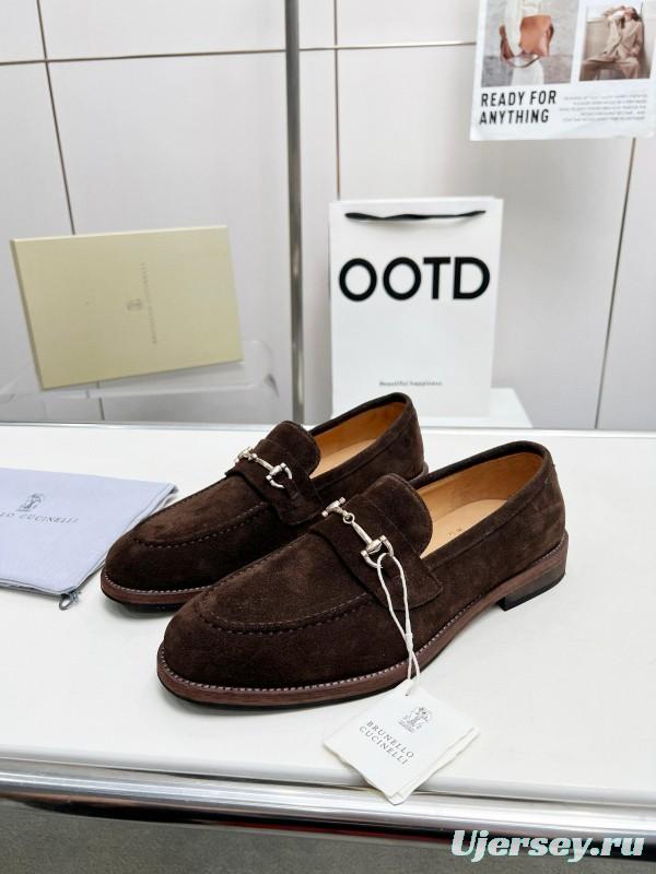 2024 Men Brunello Cucinelli Brown Suede Leather Loafers