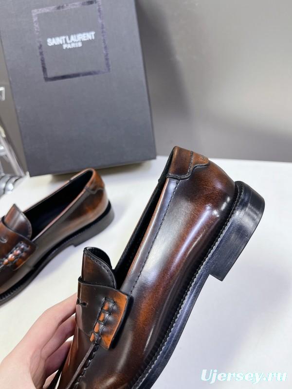 2025 Women Yves Saint Laurent Brown Leather Loafers KFY00350