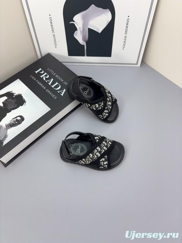 2025 Kids Dior Black White Fabric Sandals